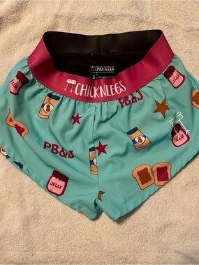 Chicknlegs PB&J Print Running Shorts — Aqua & Magenta